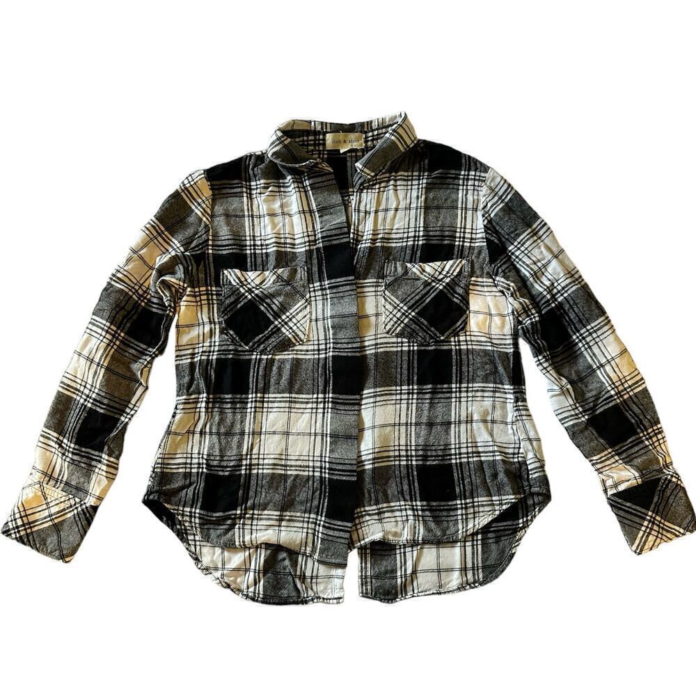 Cloth & Stone Shirt Button Down Plaid Black and White Small
